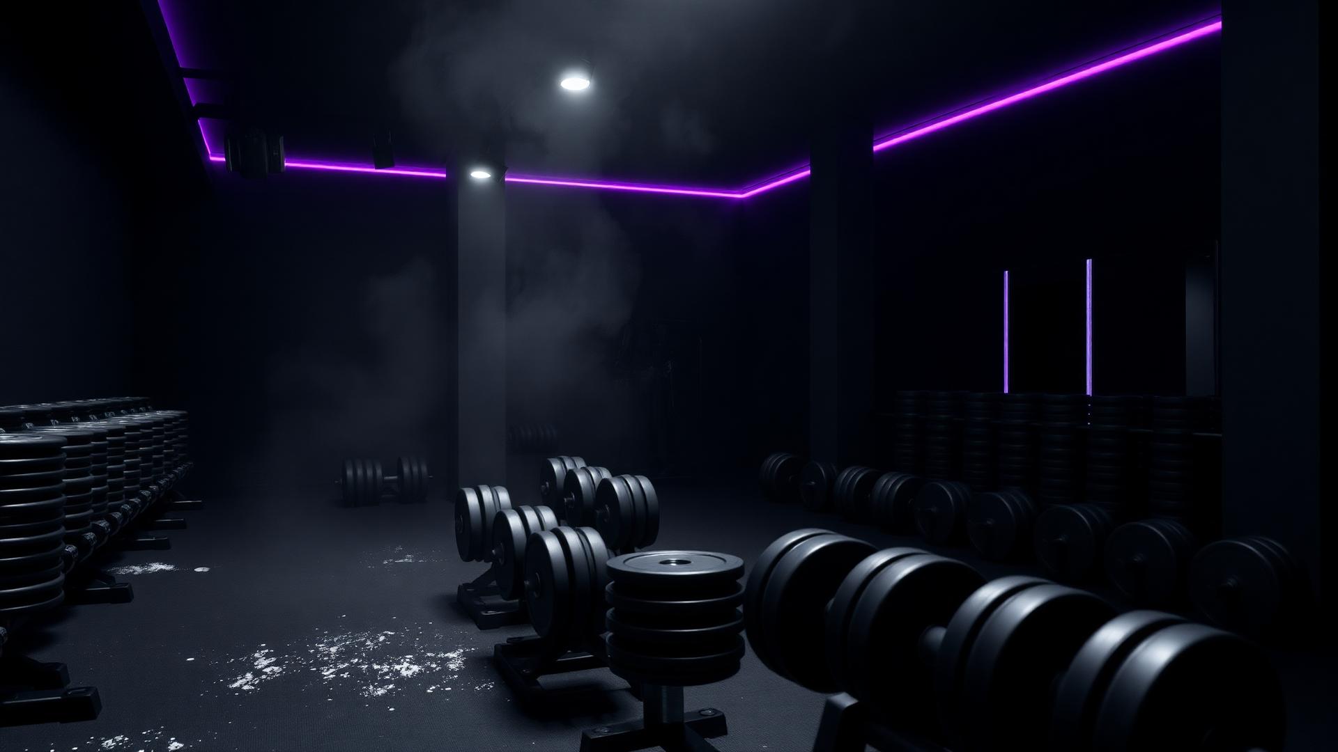 Athlete training in a modern gym with purple lighting